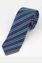 JP1880 809025 Gestreepte zijden stropdas extra lang Middenblauw