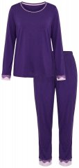 Ulla Popken 812441 Pyjama met lange mouwen en kant Koningsblauw