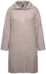 Ulla Popken 831589 Gebreide jurk met lange mouwen en col Grijs