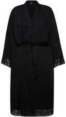 Ulla Popken 834837 Kimono badjas met kant Zwart
