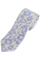 JP1880 837693 Gebloemde zijden stropdas extra lang Blauwgrijs