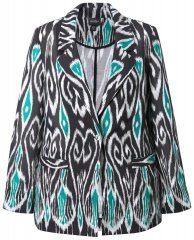 Ulla Popken 839961 Blazer met print van linnenmix Zwart