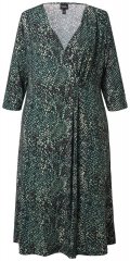 Ulla Popken 841839 Jersey jurk met dierenprint en driekwartmouwen Donkergroen