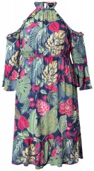 Ulla Popken 842471 Bedrukte midi-jurk Donkerblauw