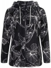 Ulla Popken 842758 Gebloemde fleecejas met capuchon Zwart