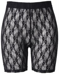 Ulla Popken 845290 Gebloemde anti-schuur shorts met kant Zwart