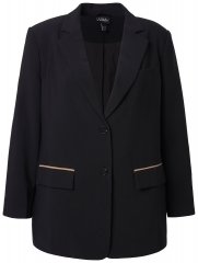 Ulla Popken 845336 Oversized stretch blazer met twee knopen Zwart