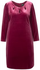 Ulla Popken 845573 Fluwelen jurk met lange mouwen Wijnrood