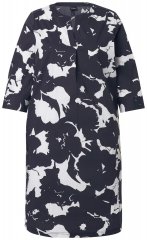 Ulla Popken 848061 Gebloemde midi-jurk met driekwartmouwen Zwart
