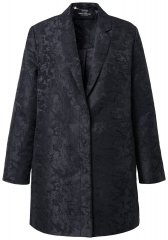 Ulla Popken 848099 Gebloemde jacquard blazer met verborgen knoopsluiting Zwart
