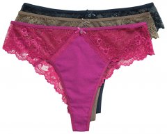 Ulla Popken 848522 Strings met kant 3-pack Donkerpaars