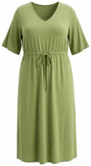 Ulla Popken 848829 Midi-jurk met korte mouwen en trekkoord Lichtgroen