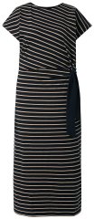 Ulla Popken 848921 Gestreepte jersey jurk met strikceintuur Zwart