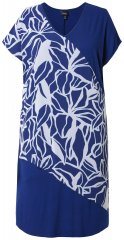 Ulla Popken 849033 Chiffon jurk met korte mouwen en V-hals Donkerblauw