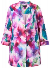 Ulla Popken 849728 Gebloemde blazer van linnenmix Wit