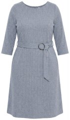 Ulla Popken 851666 Gestreepte midi-jurk met driekwartmouwen Grijs gemêleerd