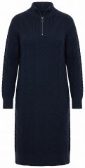 Ulla Popken 852121 Gebreide jurk met lange mouwen en col Donkerblauw