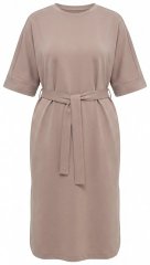 Ulla Popken 852288 Midi-jurk met korte mouwen en strikceintuur Lichtbruin