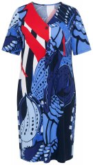 Ulla Popken 852394 Midi-jurk met korte mouwen en V-hals Donkerblauw