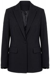 Ulla Popken 852498 Blazer met één knoop en strass Zwart