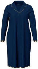 Ulla Popken 852526 Nachthemd met overhemdkraag Donkerblauw