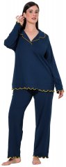 Ulla Popken 852573 Pyjama met overhemdkraag Donkerblauw