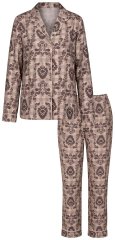Ulla Popken 852649 Pyjama met print en overhemdkraag Bruin