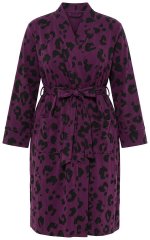 Ulla Popken 853168 Badstof badjas met dierenprint Pruim