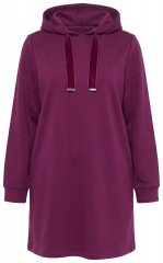 Ulla Popken 853652 Sweatjurk met lange mouwen en capuchon Bessenrood