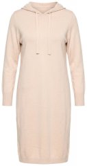 Ulla Popken 853669 Gebreide jurk met lange mouwen en capuchon Beige