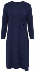 Ulla Popken 853760 Gebreide jurk met lange mouwen en strikceintuur Donkerblauw