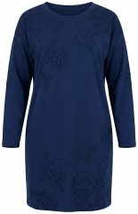 Ulla Popken 853877 Gebloemde sweatjurk Donkerblauw