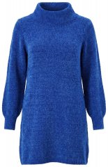 Ulla Popken 854602 Gebreide jurk met lange mouwen en col Blauw