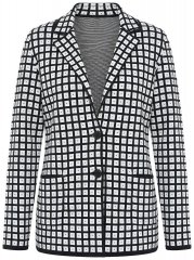 Ulla Popken 855173 Geruite gebreide blazer Gebroken wit