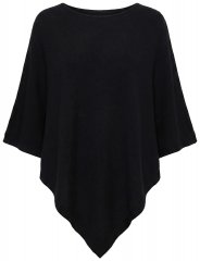 Ulla Popken 855277 Gebreide poncho met puntzoom en boothals Zwart