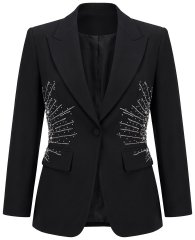 Ulla Popken 855550 Getailleerde blazer met glittersteentjes Zwart