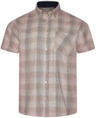 Kam Jeans 6382 Geruit Overhemd Met Korte Mouwen En Structuur Beige