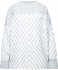 Ulla Popken Graphic Stripe Long Sleeve Turtleneck Sweater Silver Melange
