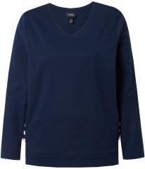 Ulla Popken Stripe Panel Long Sleeve V-Neck Sweatshirt Navy