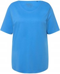 Ulla Popken Double Layer Rounded V-Neck Slim Fit Tee Sky Blue