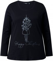 Ulla Popken Holiday Long Sleeve Graphic Tee Black