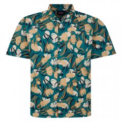 Espionage SH433 overhemd korte mouw met abstracte bloemenprint groen/taupe