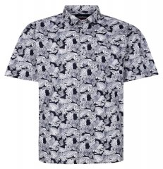 Espionage SH462 Overhemd met bladprint navyblauw/wit