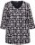 Ulla Popken Snowflake Print 3/4 Sleeve A-Line Tee Black - Bedrukte T-shirts voor dames - 