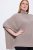 Ulla Popken 844996 Geribde merinoponcho met col Lichtbruin - Poncho's & capes - 