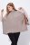 Ulla Popken 844996 Geribde merinoponcho met col Lichtbruin - Poncho's & capes - 
