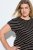 Ulla Popken 848921 Gestreepte jersey jurk met strikceintuur Zwart - Maxi jurken - Maxi jurken in grote maten