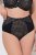 Ulla Popken 851700 Geruite slips met hoge taille en kant Zwart - Slips - 