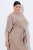 Ulla Popken 852288 Midi-jurk met korte mouwen en strikceintuur Lichtbruin - Midi jurken - Midi jurken in grote maten
