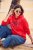 Ulla Popken TRUE Lettering Hoodie Neon Red - Sweaters & hoodies - 